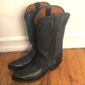 Lucchese Navy distressed leather cowboy boots NWT